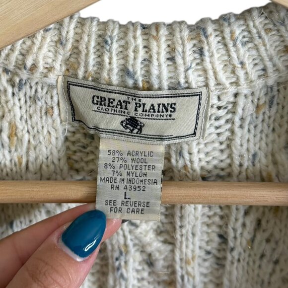 Vintage Wool Blend Cable Knit Vneck Sweater Vest Cream Large Preppy Academia - Picture 4 of 6